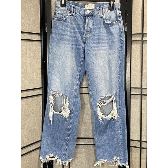 We The Free Denim - Free People Jeans Women's 25 Mid Rise Straight Leg Denim Distressed Button Fly